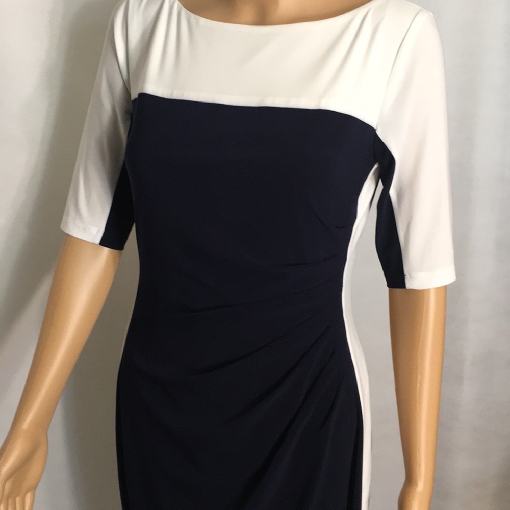 NWT Ralph Lauren Navy & White Body Con Lined w/Stretch Dress - Picture 10 of 15